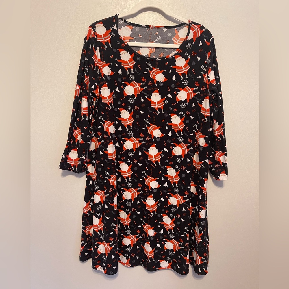 North Pole Santa Print Swing Dress